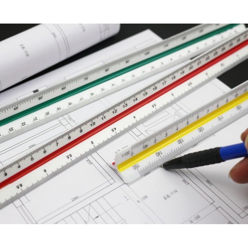 FENGCHUANG 2 Pieces Triangular Ruler 30 cm, Plastic Scale Ruler,
