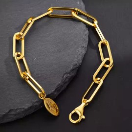 ELeJei Boutique 18k Gold on Silver Religious Pendant Paperclip Chain Bracelet