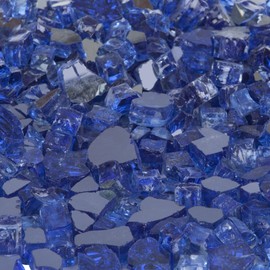 Fire Sense Fire Glass | Sapphire Blue | Reflective and Tempered | Heat and Fade Resistant | 10 Pound | Half Inch Crushed Rocks with Plastic Container | Accessories for Gas Firepit, Outdoor and Propane