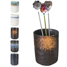 Stoneware Coffee Spoon Holder for Coffee Bar Accessories, Tea Spoon Holder Jar Teaspoon Holder Coffee Stirrers Holder Coffee Spoon Cup, Coffee Stir Stick Holder Small Utensil Holder (Fireworks)