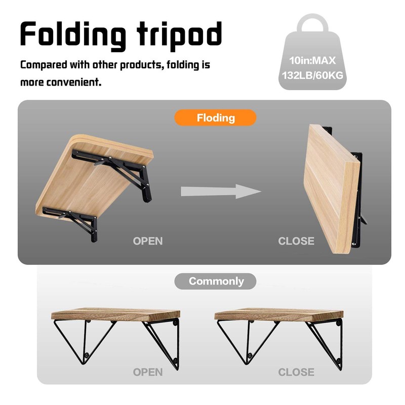 Folding Shelf Brackets 10 Inch Heavy Duty, 2 Pcs Shelf