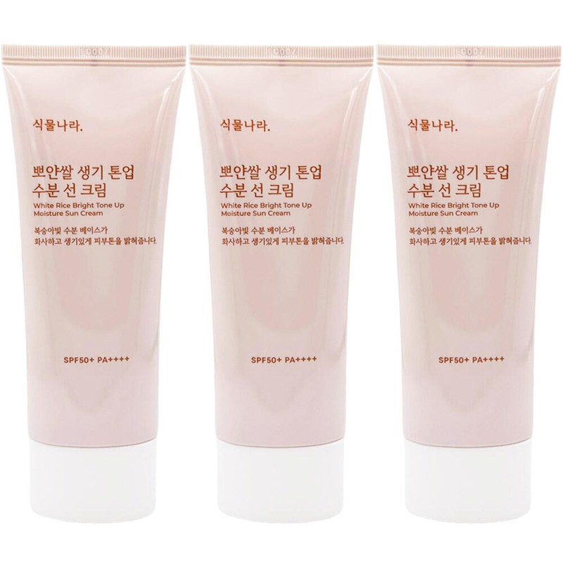 뽀얀쌀 식물나라 뽀얀쌀 생기 톤업 수분 선크림100ml x3개 피부톤보정 베이스