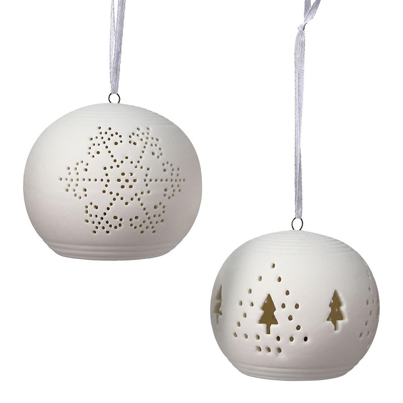 yeerockal Set of 2 Christmas Bauble Pendants Ceramic White with