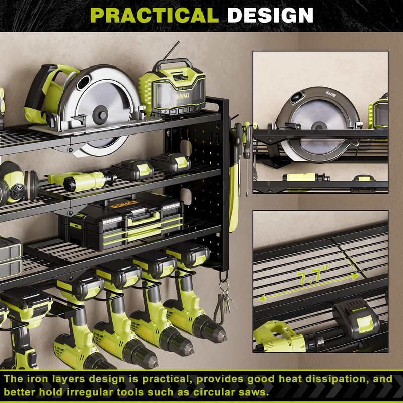 Power Tool Organizer Wall Mount,Cordless Drill Organizer,4 Layers Large Capacity
