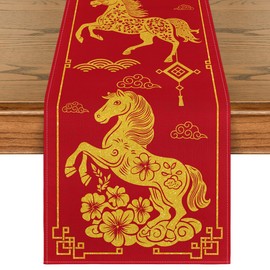 Artoid Mode Chinese Zodiac Horse 2026 Happy Lunar New Year Table Runner, Spring Festival Winter Kitchen Dining Table Decoration for Home Party 13x72 Inch