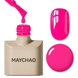 MAYCHAO- Esmalte de uñas en gel rosa intenso de 15 ml, 1 pieza de esmalte de uñas en gel rosa brillante, esmalte de uñas en gel UV LED para...        