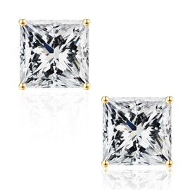 SMILEST 0.6ct Moissanite Stud Earrings for Men Women, 18K Gold Plated 925 Sterling Silver 4 Prongs Classic Solitaire Lab Created D Color VVS1 Clarity Princess Cut Moissanite Earrings for Women Men