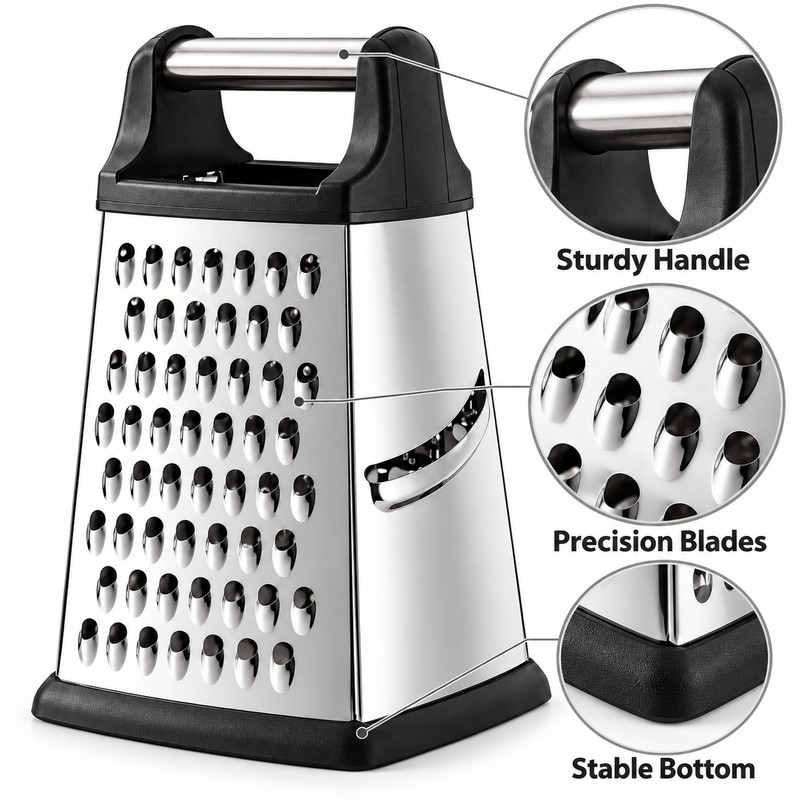 4-Sided Stainless Steel Box Grater for Vegetable Prep – Multi-Surface