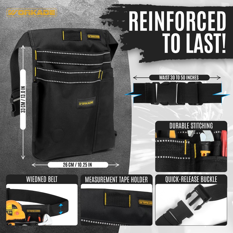 WORKADE Heavy Duty 8-Pockets Single Side Tool Belt for Men