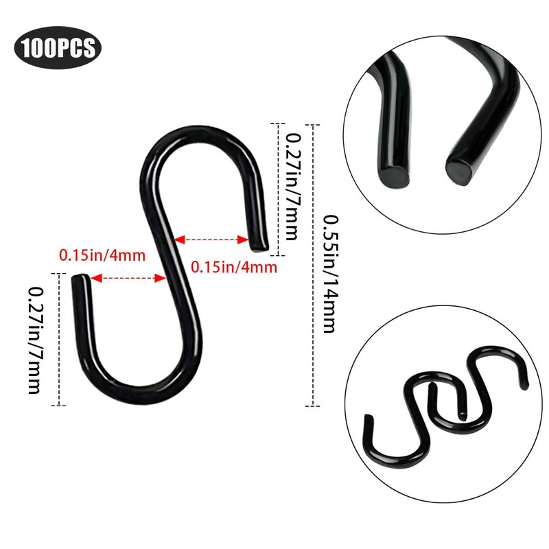 100 Pcs Mini S Hooks for Hanging, 1/2 Inch S