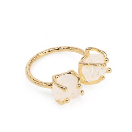 Dazzle Appeal Birthstone Rings for Women, Two Uncut Natural Gemstones Gold Ring, Bohemian Ring Prong Set January Birthstone Stone Size 5-10mm (Crystal)