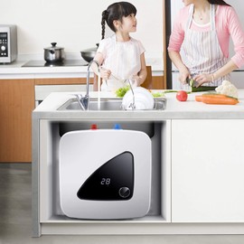 Mini Electric Tank Water Heater, 1.5kW 2.1 Gal Compact Point of Use Instant Hot Water Heater for Shelf, Under Kitchen Sink, Wall or Floor Mounted