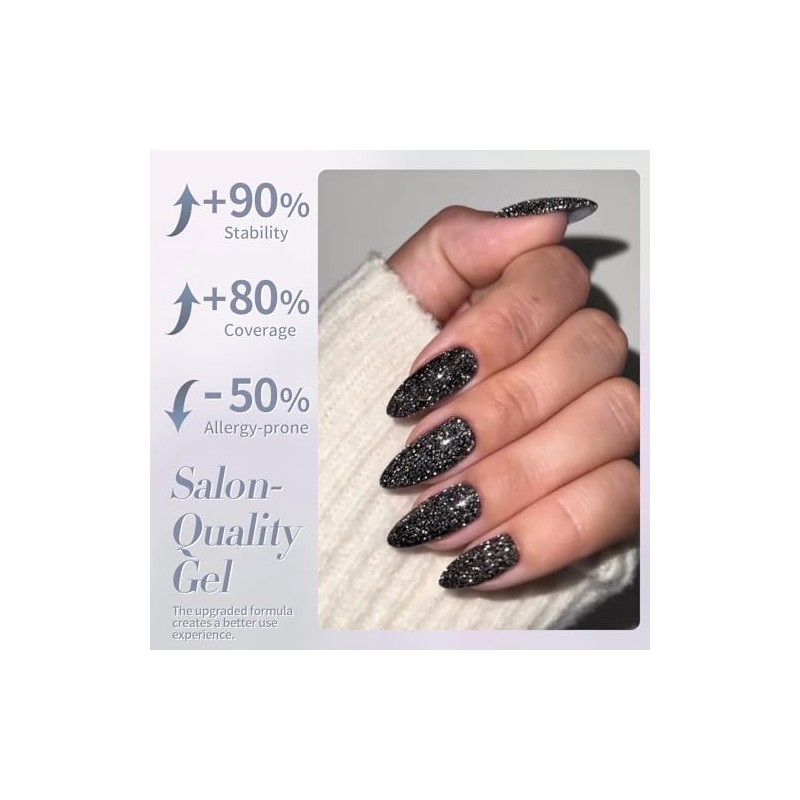 Born Pretty UV Nagellack Glitzer Schwarz Reflektierendes Gel Nagellack UV