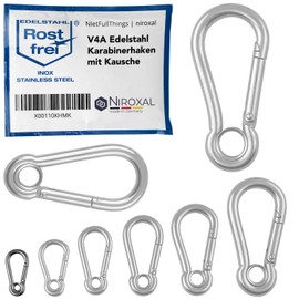 Pack of 10 Carabiner Hooks Small 4 mm Strong Carabiner Stainless Steel Hook Keyring with Eye Thimble 4 x 40 mm Key Ring Hammock Swing