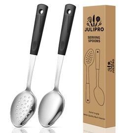 2-Piece,Stainless Steel Serving spoons set with Slotted Spoon.Serving Spoon and Perforated Spoon, kitchen cooking serving utensils set cooking spoon-black