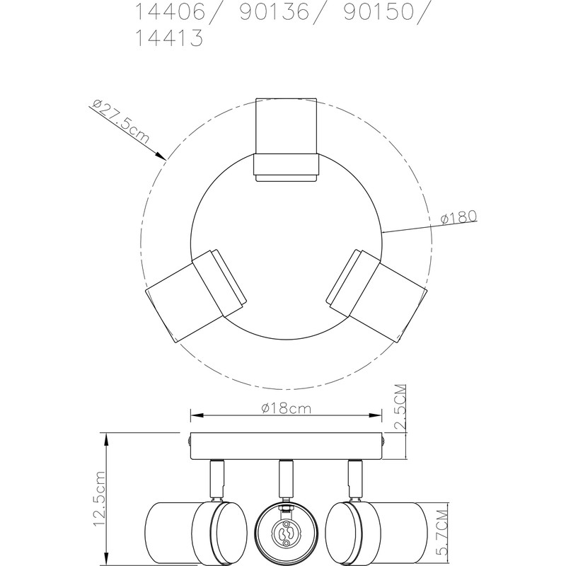 UKEW 3 Way Round Ceiling Light - Satin Stylish Home