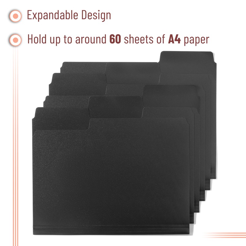 Mr. Pen- Black Plastic File Folders Letter Size, 6 Pack,