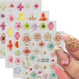 MIXFOSAHN Stickers para Uñas Nail Stickers Self-Adhesive Sticker para Uñas Colorful 3D Flower Calcomanías para Uñas Nail Stickers Floral Nail Stickers Art Design Accessories Hight Quality 4 Sheets
