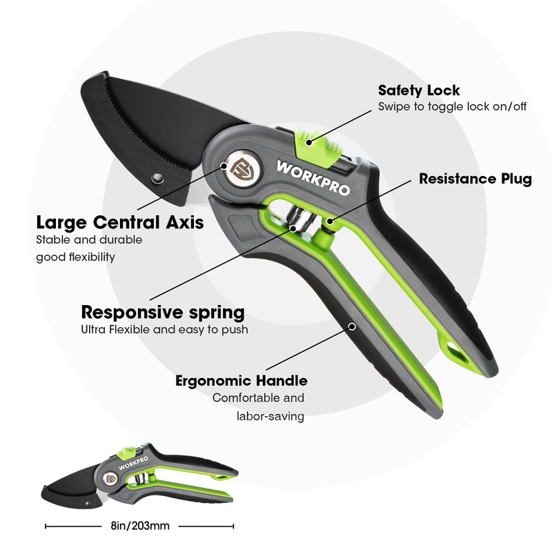 WORKPRO Anvil Pruning Shears, 8’’ Professional Gardening Hand Pruner with