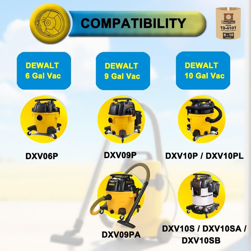 SpaceTent 6 Pack DXVA19-4101 Disposable Filter Bags for DEWALT 6,