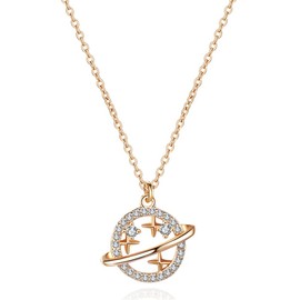 Hifunny Saturn Necklace Sparkling Star Planet Necklace Pendant for Women Men Adjustable Crystal Star Saturn Necklace Jewelry(Gold)
