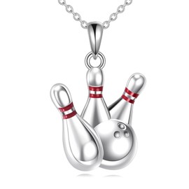 YFN Sterling Silver Bowling Pins and Ball Pendant Necklace - Bowling Jewelry for Women and Men - Bowler Gifts