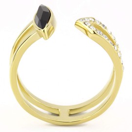 Women's Stainless Steel IP Gold Top Grade Crystal Jet Black Minimal Cuff Ring (9)