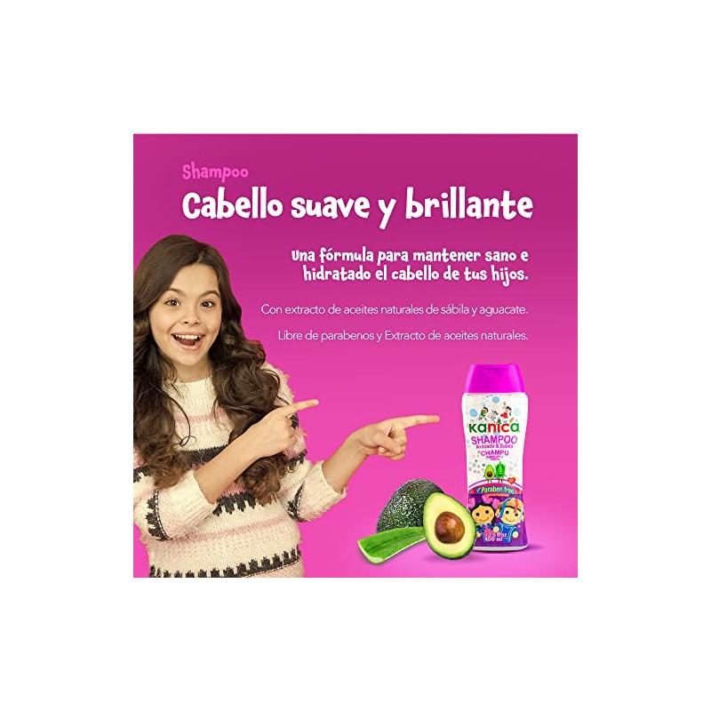 Kanica Shampoo Libre de parabenos, con Sábila y Aguacate, 400ml