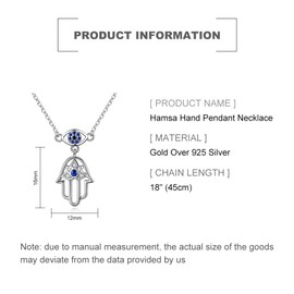 PAENENPH Solid 18K White Gold Over 925 Silver Hamsa Hand Pendant Necklace,Round Moissanite and Sapphire Hand of Fatima Protection Necklace,Lucky Jewelry Gift for Women (Style 2, 18K Gold)