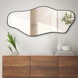 DAOYIJIAJU Irregular Wall Mirror, Asymmetrical Mirrors, 40"x17.7" Modern Bathroom Mirror for Wall, Unique Shaped Mirrors for Living Room Bedroom Hallway Entryway Fireplace