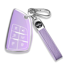 QBUC for Chevy Key Fob Cover with Keychain Soft TPU Protection Case Compatible with 2021-2025 Chevy Tahoe Suburban GMC Yukon Denali Silverado 6-Buttons(Chrome Trim Purple)