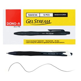 DONG-A Printable Hybrid Rollerball Pen Quick Dry Medium Point 1.0mm Black Pack of 12