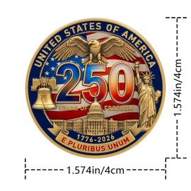 250th Anniversary of American Independence 1776-2026 Zinc Alloy 3D Coin, Commemorative “The Spirit of 1776” & “Guardians of Freedom” USA 250 Years American Legacy Metal Souvenir