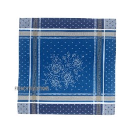 Tissus Toselli French Provencal Set of 6 Cotton Jacquard Napkins Flowers Blue- Made In France
