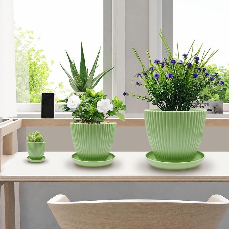 Plant Planters with Drainage Holes and Trays Pack of 6