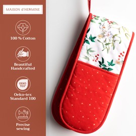 Maison d' Hermine Double Oven Mitts 100% Cotton 7"x35" Double Oven Mitt Heat Resistant BBQ Cooking Gloves with Loop, Baking, Grilling, Home, Kitchen, Handling Hot Pans (Noel)