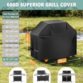 HomWanna Grill Cover 75 Inch - Large BBQ Cover for Weber Summit 600 Series 6 Burners Grill - 600D Outdoor Barbecue Covers Waterproof Heavy Duty for Weber Summit 670, Summit 620, Summit FS38 and More