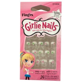 Little Fingr's GIRLIE NAILS #31004 24 Stick-On Nails STARS Green+Pink+Whi