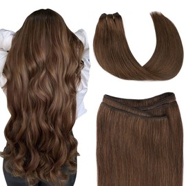 SURNEL 45 cm / 18 Inch Weft Real Hair Extensions Medium Brown Straight Weft Extensions Real Hair Blonde Extensions Remy Real Hair Straight 100 g Human Hair Weave Bundle (Wefts #4-18 Inches)
