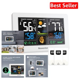 Wireless Indoor Outdoor Digital Weather Station with Atomic Clock & 3 Sensors