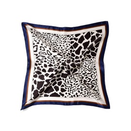 MayTree 100% Mulberry Silk Scarf - Square Safari 53 x 53 cm - Luxurious Women's Neckerchief - Elegant Bandana Scarf for Women - Luxury and Comfort for Adults, Black, white, blue
