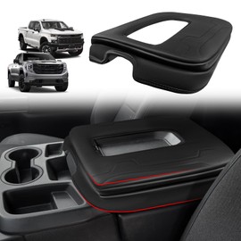 Muslogy Center Console Armrest Cover Compatible with Chevy Silverado & GMC Sierra 2019-2025 Comfort Armrest Pad Arm Rest Cushion Vegan Leather Protector 1-Inch Extra Thick(Jump Seat ONLY)
