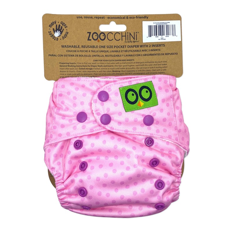 Zoocchini Unicorn Pink Hybrid All-in-One Nappies with Two Reusable Pads,