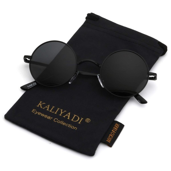 KALIYADI Round Polarized Sunglasses for Men Women Retro Metal Hippie Circle Style Sun Glasses UV Protection 45mm