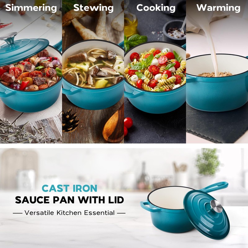 Onader 1QT Saucepan with Lid, Enameled Cast Iron Sauce Pan,