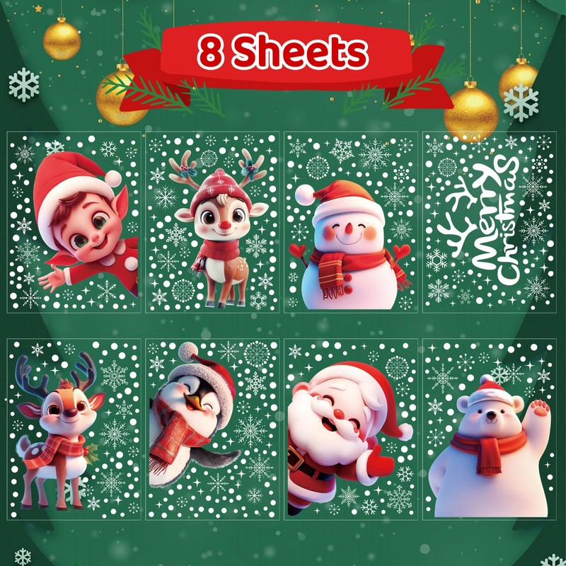 VEYLIN Christmas Window Stickers Reusable Xmas Window Clings Static Snow