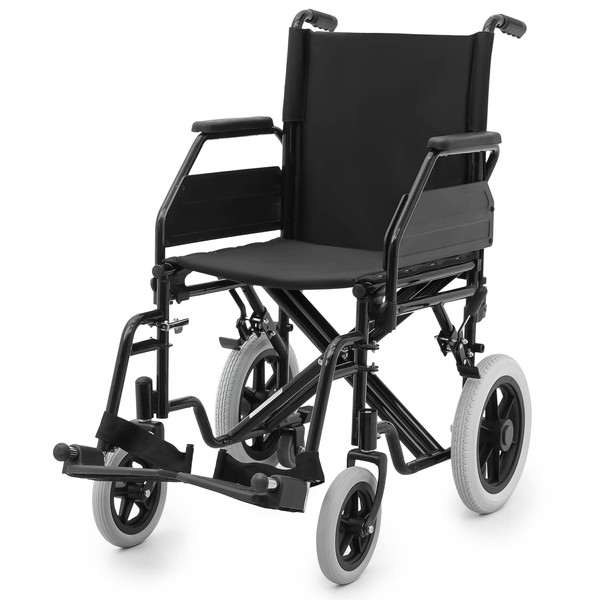 Magshion Transport Wheelchair with Swing-Away Foot Rest and Removable Flip Back Armrests 17" Wide Seat Folding Black Wheel Chair for Adults Easy Transfers, 300lbs