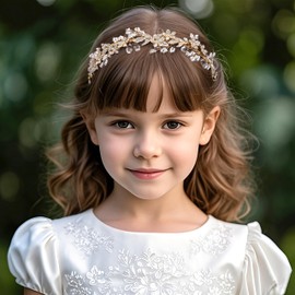 Oriamour Flower Girl Headband With Crystal Rhinestone Princess Teen Girls Headpiece For Birthday, Wedding,Photography,First Communion (Gold, 14'')