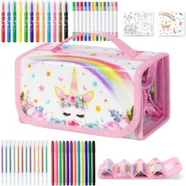 WERNNSAI Unicorn Marker Set - 58 PCS Scented Markers for Kids Coloring Markers Set with Unicorn Pencil Case Unicorn Gift for Girls Kids Toy Art and Craft with Stickers and Coloring Papers