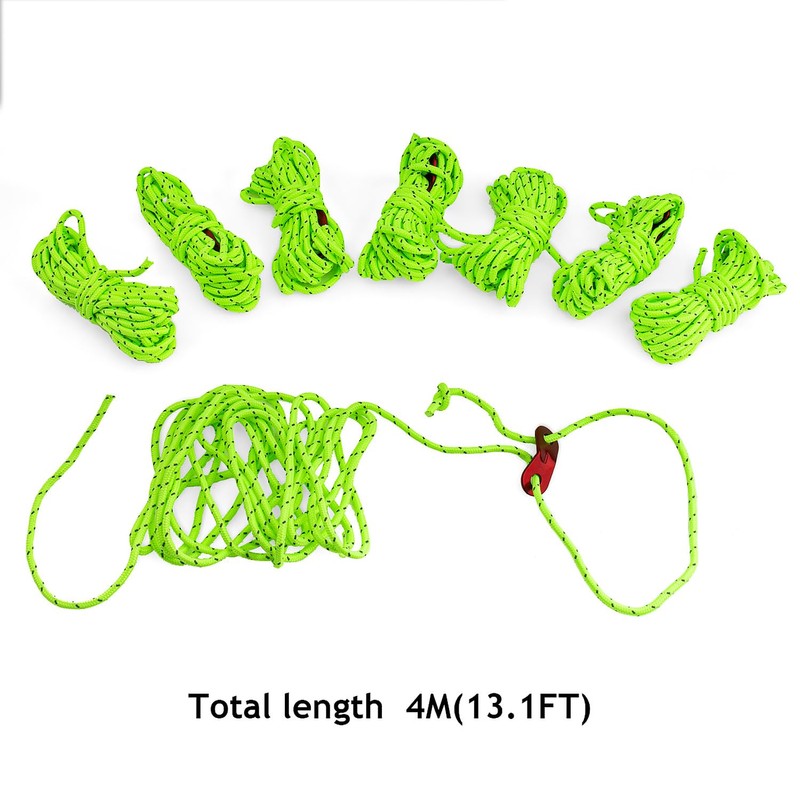 8 Pack Reflective Nylon Ropes, 4mm Tent Guy Lines with